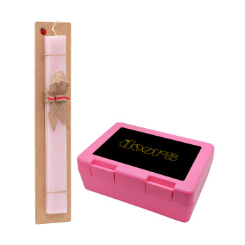 The Doors, Πασχαλινή Λαμπάδα με παιδικό δοχείο κολατσιού ΡΟΖ & κερί αρωματικό πλακέ (30cm) (ΡΟΖ)