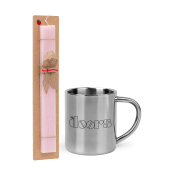 The Doors, Easter Set, metallic thermal cup (300ml) & aromatic flat Easter candle (30cm) (PINK)