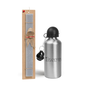The Doors, Easter Set, metallic silver aluminum water bottle (500ml) & aromatic flat Easter candle (30cm) (GRAY)