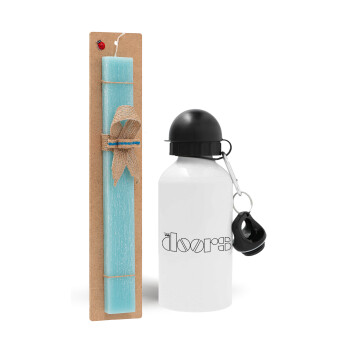 The Doors, Easter Set, metallic aluminum water bottle (500ml) & scented flat candle (30cm) (TURQUOISE)