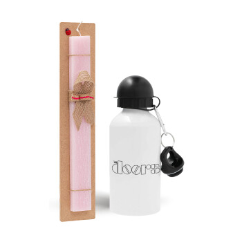 The Doors, Easter Set, metallic aluminum bottle (500ml) & aromatic flat Easter candle (30cm) (PINK)