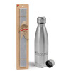 Easter Set, metallic Inox water bottle (750ml) & aromatic flat Easter candle (30cm) (GRAY)