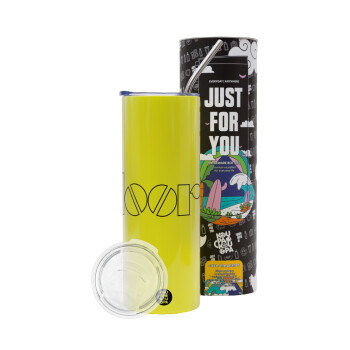 The Doors, Neon Yellow Travel Tumbler, with metal straw (Stainless steel 304 Food grade, BPA free, 600ml)