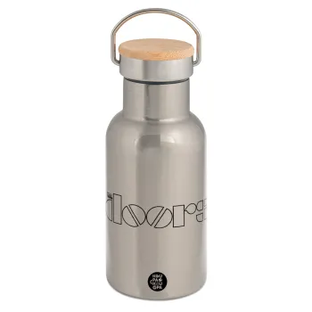 The Doors, Μεταλλικό παγούρι θερμός (Stainless steel) Ασημένιο με ξύλινο καπακι (bamboo), διπλού τοιχώματος, 350ml