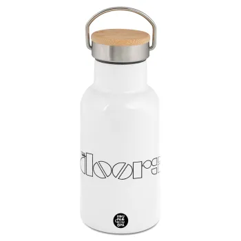 The Doors, Μεταλλικό παγούρι θερμός (Stainless steel) Λευκό με ξύλινο καπακι (bamboo), διπλού τοιχώματος, 350ml