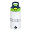 Children's hot water bottle, stainless steel, with safety straw, green, blue (350ml)