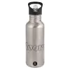 Water bottle Silver with straw, stainless steel 600ml
