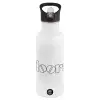 White water bottle with straw, stainless steel 600ml