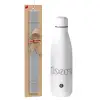 Easter Set, metallic stainless thermos bottle (500ml) & scented flat Easter candle (30cm) (GRAY)