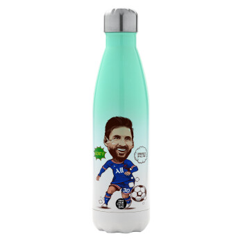 Lionel Messi drawing, Metal mug thermos Green/White (Stainless steel), double wall, 500ml