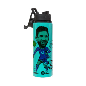 Lionel Messi drawing, Μεταλλικό παγούρι νερού με καπάκι ασφαλείας, αλουμινίου 850ml