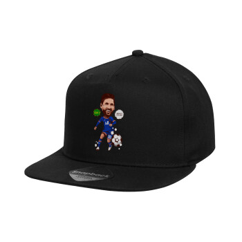 Lionel Messi drawing, Καπέλο παιδικό Flat Snapback, Μαύρο (100% ΒΑΜΒΑΚΕΡΟ, ΠΑΙΔΙΚΟ, UNISEX, ONE SIZE)