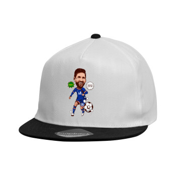 Lionel Messi drawing, Καπέλο παιδικό Flat Snapback, Λευκό (100% ΒΑΜΒΑΚΕΡΟ, ΠΑΙΔΙΚΟ, UNISEX, ONE SIZE)