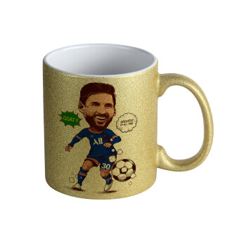 Lionel Messi drawing, Κούπα Χρυσή Glitter που γυαλίζει, κεραμική, 330ml