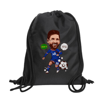 Lionel Messi drawing, Τσάντα πλάτης πουγκί GYMBAG Μαύρη, με τσέπη (40x48cm) & χονδρά κορδόνια