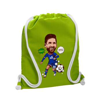 Lionel Messi drawing, Τσάντα πλάτης πουγκί GYMBAG LIME GREEN, με τσέπη (40x48cm) & χονδρά κορδόνια