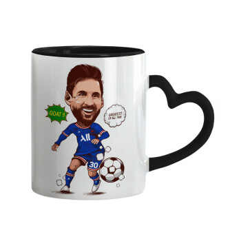 Lionel Messi drawing, Mug heart black handle, ceramic, 330ml