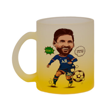 Lionel Messi drawing, Κούπα γυάλινη δίχρωμη με βάση το κίτρινο ματ, 330ml