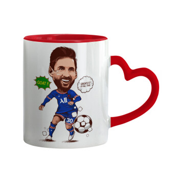 Lionel Messi drawing, Mug heart red handle, ceramic, 330ml