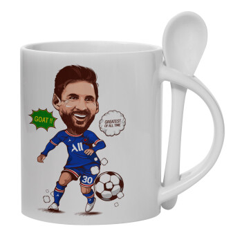 Lionel Messi drawing, Ceramic coffee mug with Spoon, 330ml (1pcs)