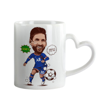 Lionel Messi drawing, Κούπα καρδιά χερούλι λευκή, κεραμική, 330ml