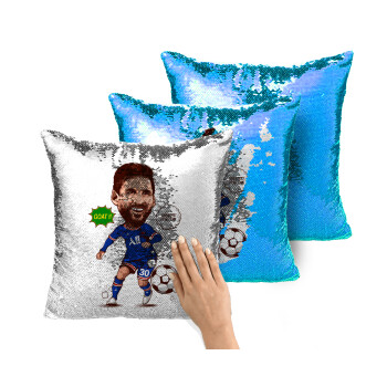 Lionel Messi drawing, Μαξιλάρι καναπέ Μαγικό Μπλε με πούλιες 40x40cm περιέχεται το γέμισμα
