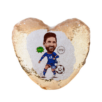 Lionel Messi drawing, Μαξιλάρι καναπέ καρδιά Μαγικό Χρυσό με πούλιες 40x40cm περιέχεται το  γέμισμα