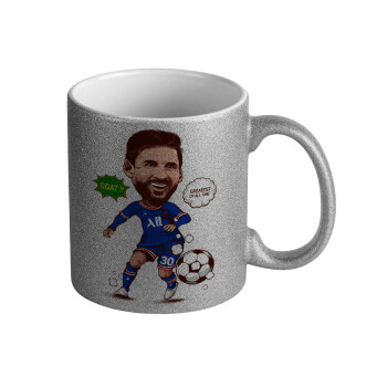 Lionel Messi drawing, Κούπα Ασημένια Glitter που γυαλίζει, κεραμική, 330ml