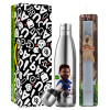 Easter Set, metallic stainless thermos flask (500ml) & scented flat Easter candle (30cm) (GRAY)