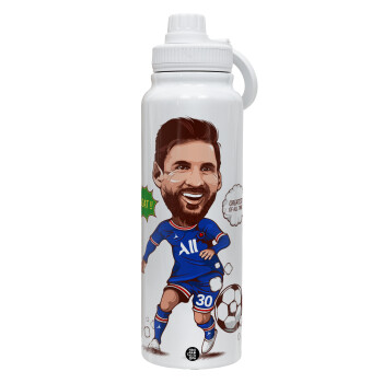 Lionel Messi drawing, 1L Stainless Steel Thermal Bottle with Phone Holder & Double Wall Insulation