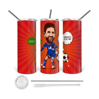 Lionel Messi drawing, 360 Eco friendly stainless steel tumbler 600ml, with metal straw & cleaning brush