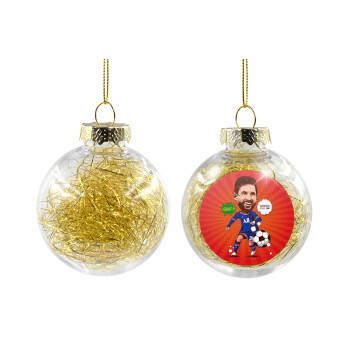 Lionel Messi drawing, Transparent Christmas tree ball ornament with gold filling 8cm