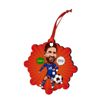 Lionel Messi drawing, Christmas ornament snowflake wooden 7.5cm