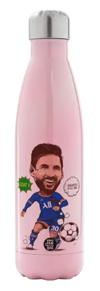 Lionel Messi drawing — Metal mug thermos Pink Iridiscent (Stainless steel), double wall, 500ml