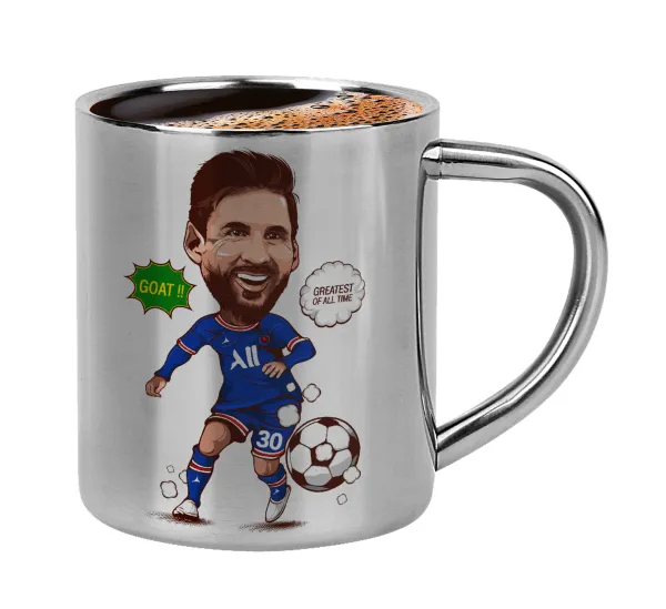 Lionel Messi drawing — Double-wall metal cup for espresso (220ml)