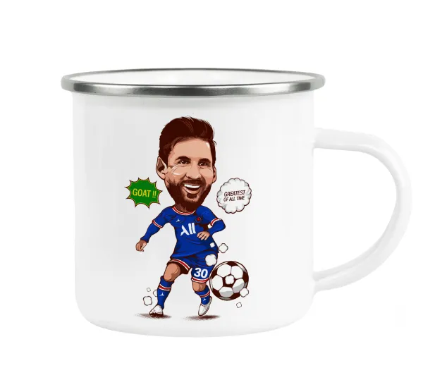 Lionel Messi drawing — Metallic enamel cup white 360ml