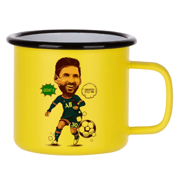 Lionel Messi drawing — Metallic enamel MATT Yellow cup 360ml