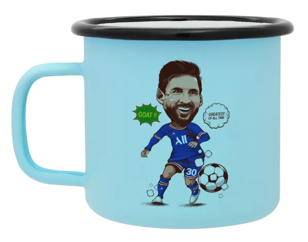 Lionel Messi drawing — Κούπα Μεταλλική εμαγιέ ΜΑΤ σιέλ 360ml