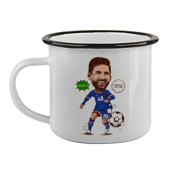 Lionel Messi drawing — Enamel mug with black rim, 360ml