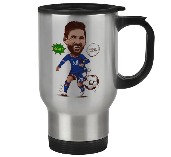 Lionel Messi drawing — Κούπα ταξιδιού ανοξείδωτη με καπάκι, διπλού τοιχώματος (θερμό) 450ml