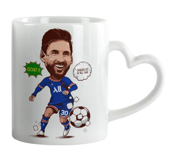 Lionel Messi drawing — Κούπα καρδιά χερούλι λευκή, κεραμική, 330ml