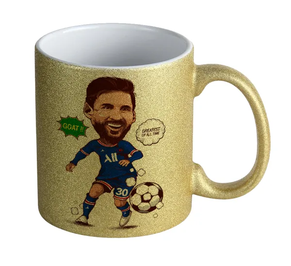 Lionel Messi drawing — Κούπα Χρυσή Glitter που γυαλίζει, κεραμική, 330ml
