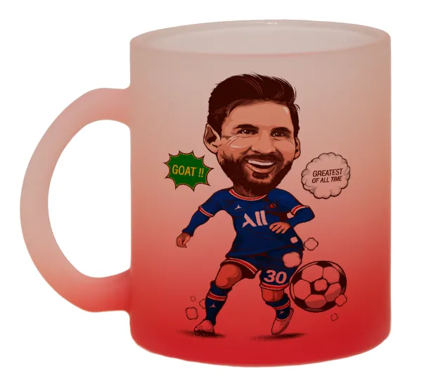 Lionel Messi drawing — Κούπα γυάλινη δίχρωμη με βάση το κόκκινο ματ, 330ml