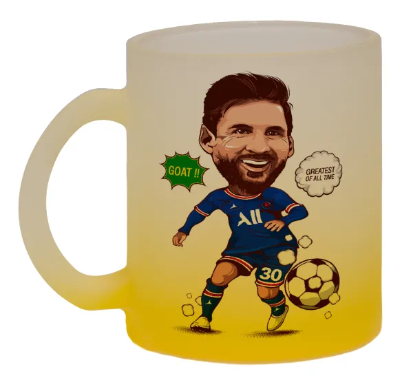 Lionel Messi drawing — Two-tone glass mug with matte yellow base, 330ml