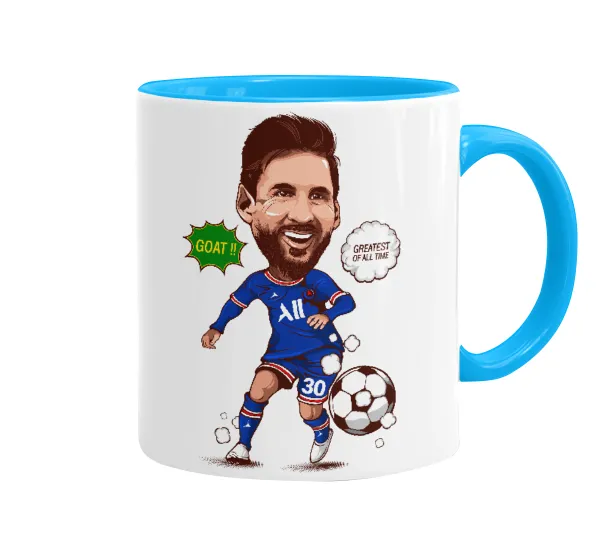 Lionel Messi drawing — Κούπα χρωματιστή γαλάζια, κεραμική, 330ml