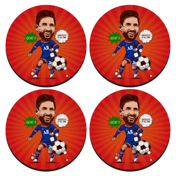 Lionel Messi drawing — ΣΕΤ 4 Σουβέρ ξύλινα στρογγυλά (9cm)