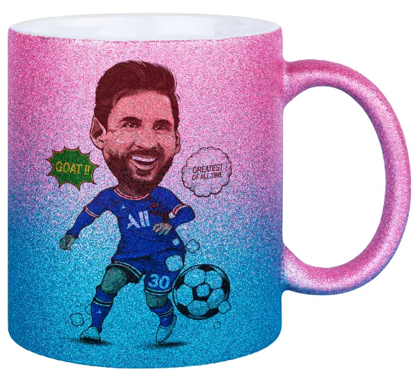 Lionel Messi drawing — Κούπα Χρυσή/Μπλε Glitter, κεραμική, 330ml