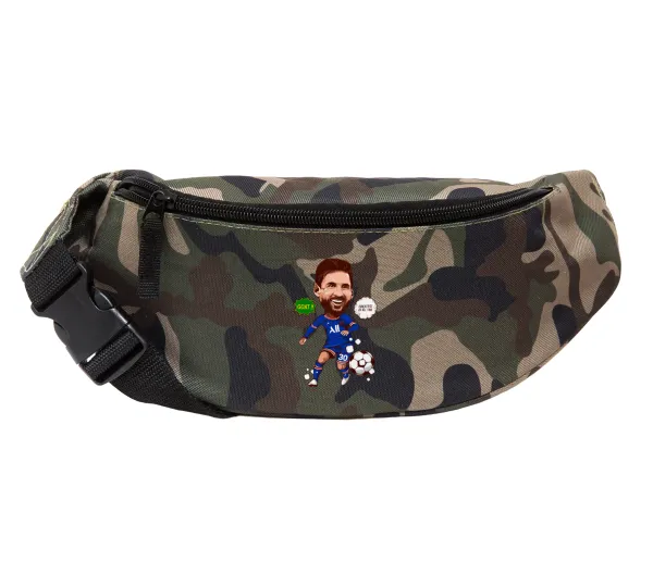 Lionel Messi drawing — Unisex waist bag (banana) in Jungle camouflage color with 2 pockets