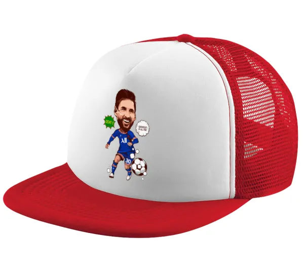 Lionel Messi drawing — Καπέλο παιδικό Soft Trucker με Δίχτυ ΚΟΚΚΙΝΟ/ΛΕΥΚΟ (POLYESTER, ΠΑΙΔΙΚΟ, ONE SIZE)