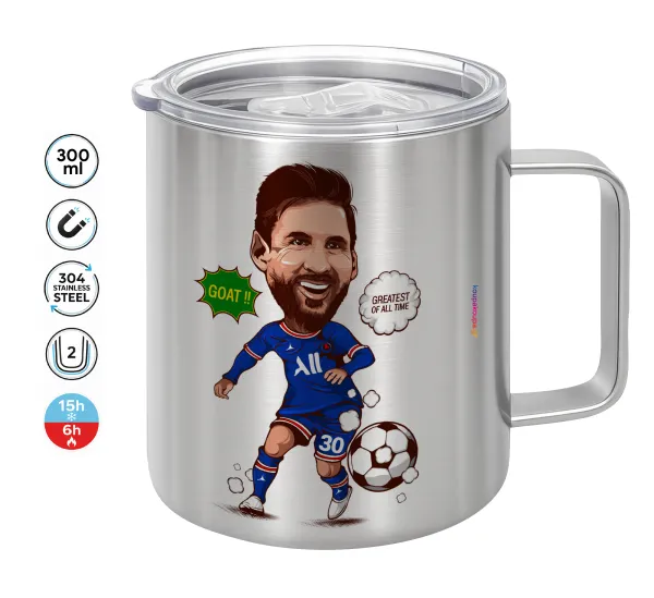 Lionel Messi drawing — Double-walled stainless steel mug 300ml with temperature-retaining lid